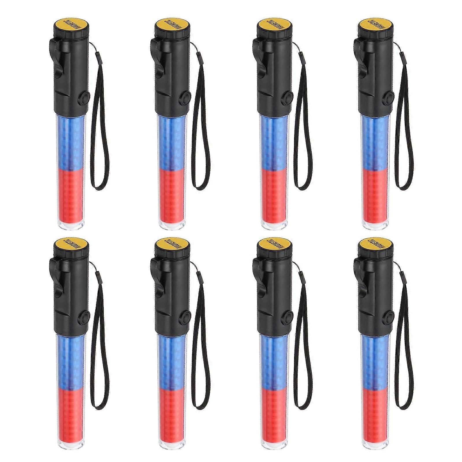 8er Pack 11 inch LED traffic baton with 3 blinking modes, clip Wristband