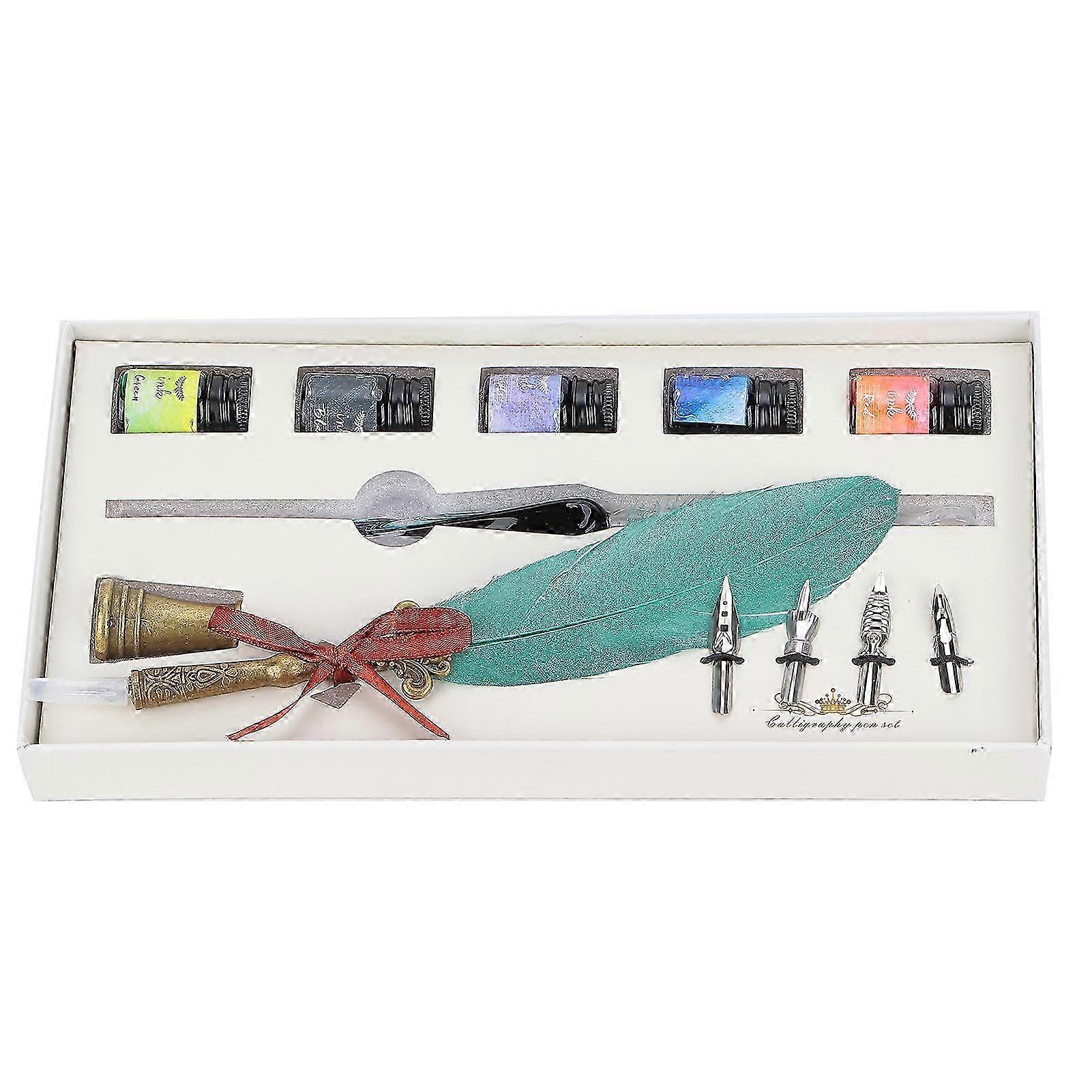 Kalligraphie Stift Set Glastinte Feder Füllfederhalter mit austauschbarer Feder Schreibgeschenk Kit SP118043 Perlmutt Dunkelgrün Geeignet für Cer