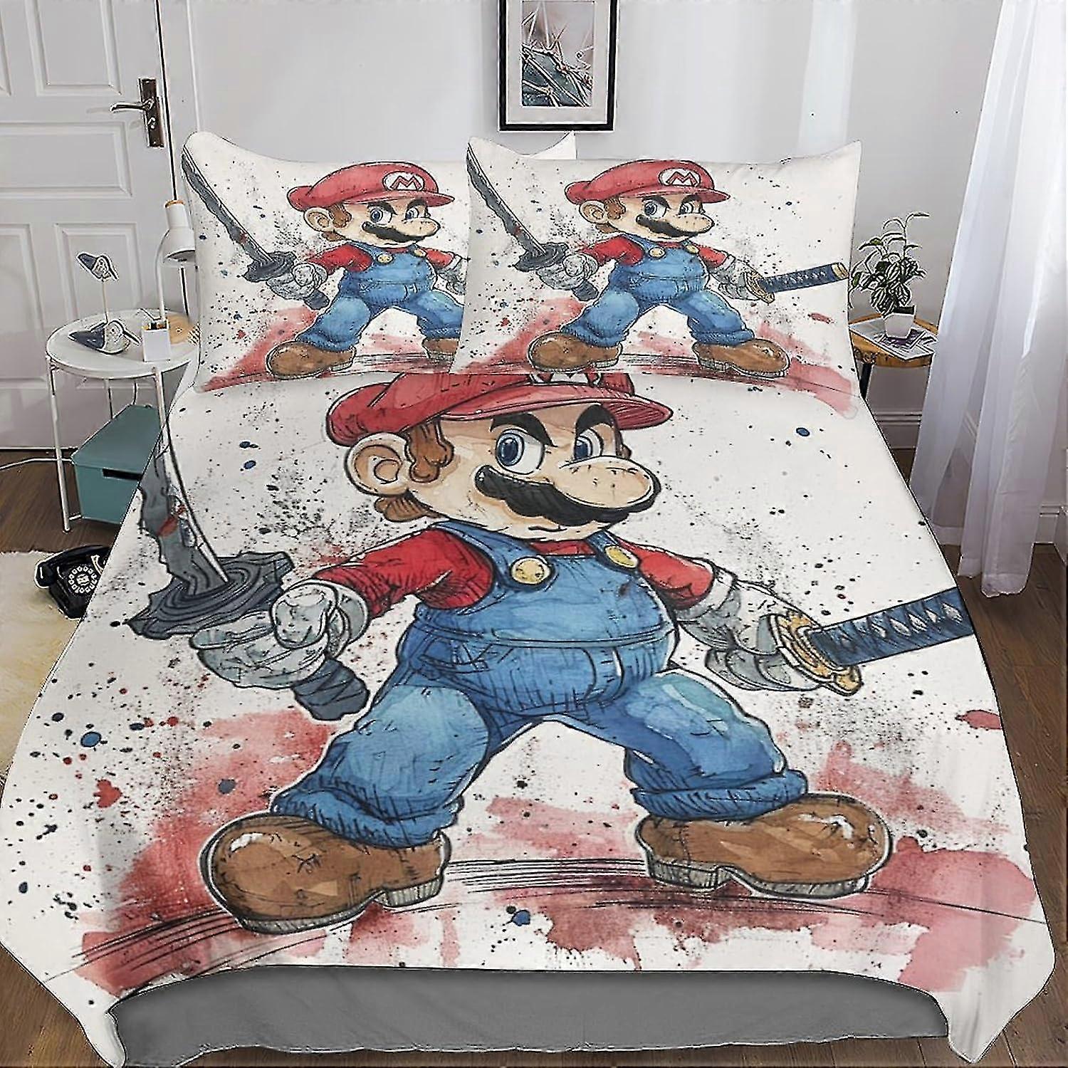 3PCs 3D Printed Cartoon Duvet Cover Bedding Set with Microfiber and Hidden Zipper Closure for Boys