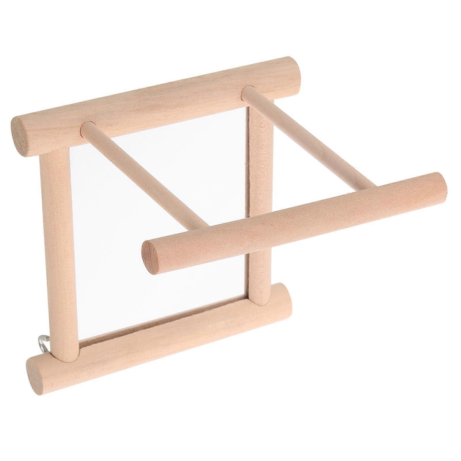 Durable Wooden Parrot Perch with Mirror – Bird Cage Accessory for Household Birds, Decorative and Sturdy Design