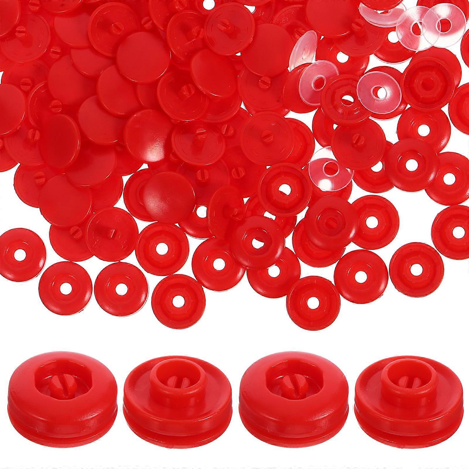 Snap Buttons Easy to Install Round Practical Design for Baby Clothes Red 100Sets