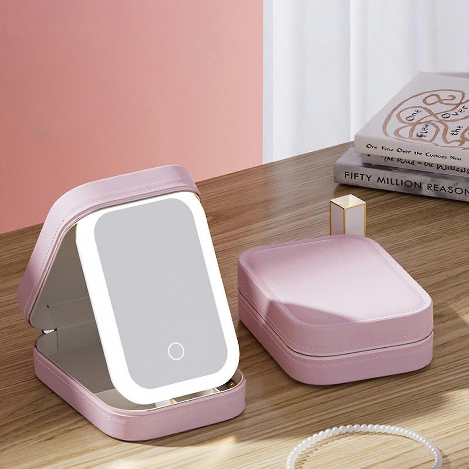 3 Color Led Light Makeup Storage Box, Ενσωματωμένο κουτί αποθήκευσης μακιγιάζ με καθρέφτη πλήρωσης φωτός, φορητή θήκη καλλυντικών