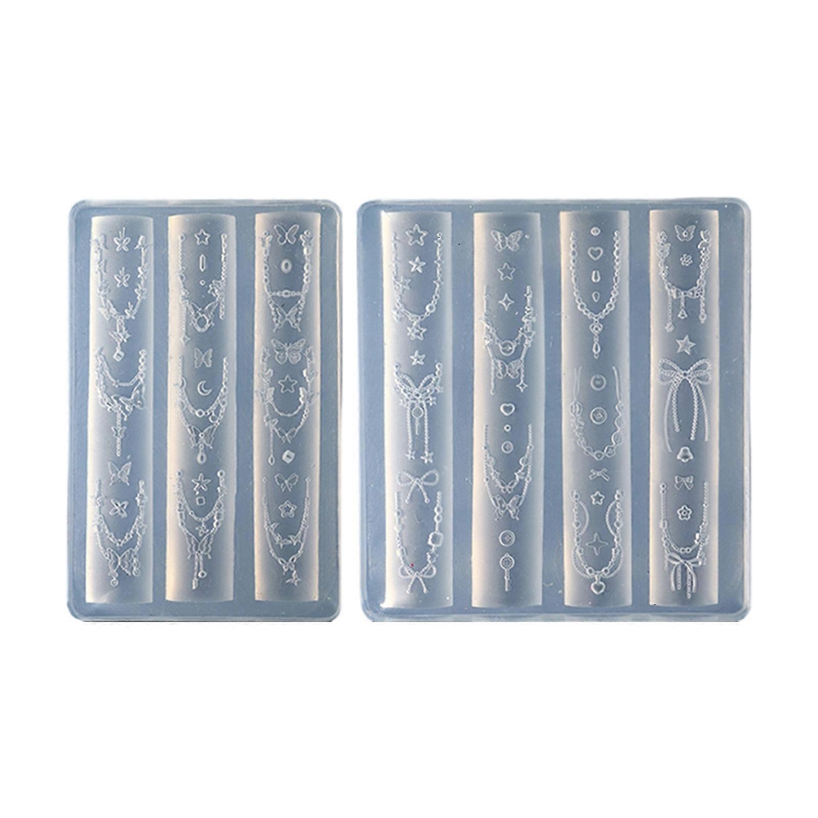 Two Pieces Silicone Mould Set for Custom Nail Designs And Jewelry Making With Bowknot and Interlinked Bead Chains Multicolor