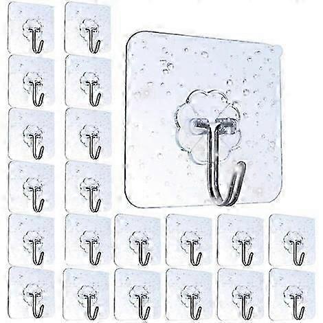 20-Pack Clear Adhesive Hooks - Waterproof Wall Mounts for Bathroom and Kitchen