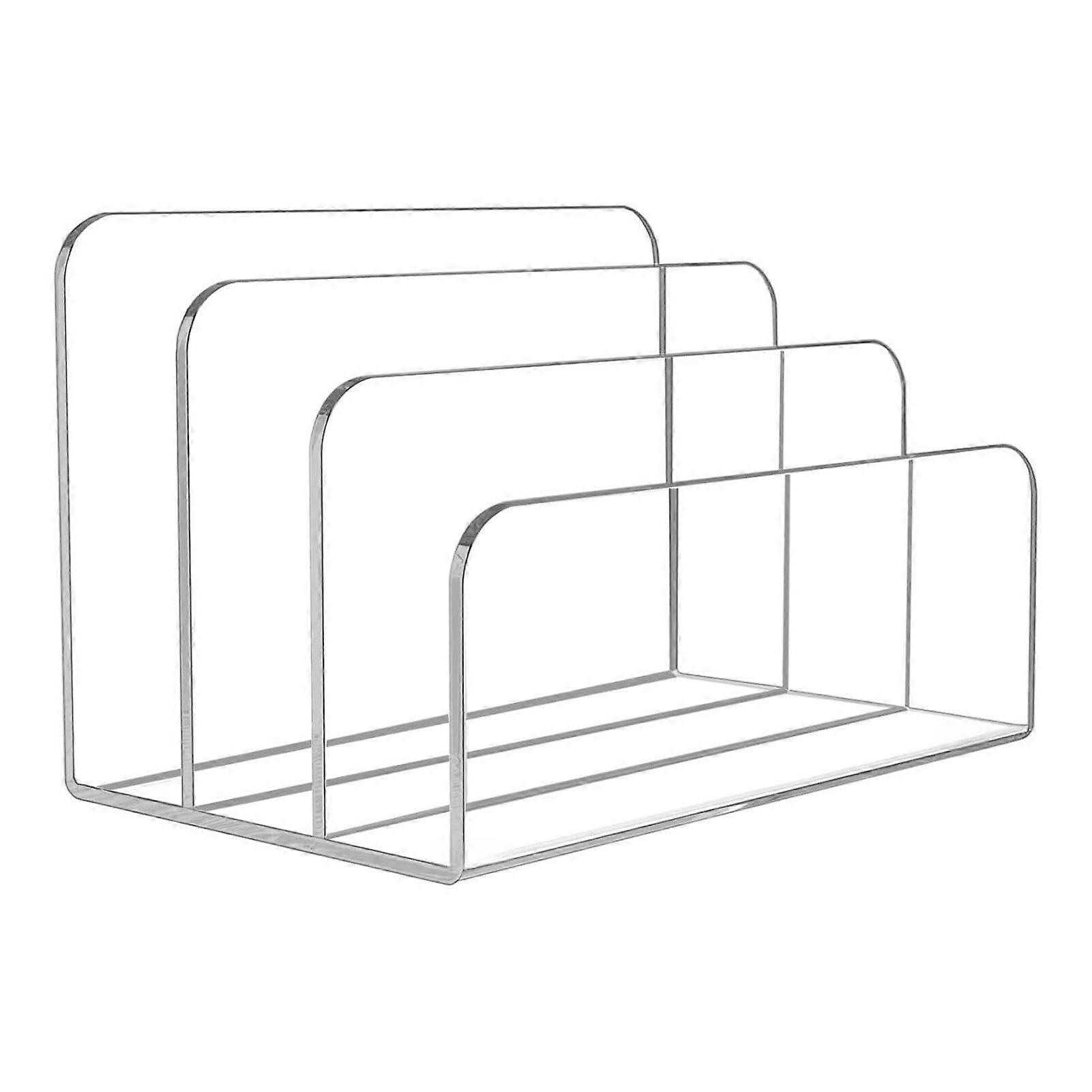 Acrylic Desk File Stand Sorter Organizer – Clear Vertical Letter Holder with 3 Compartments, Transparent Design
