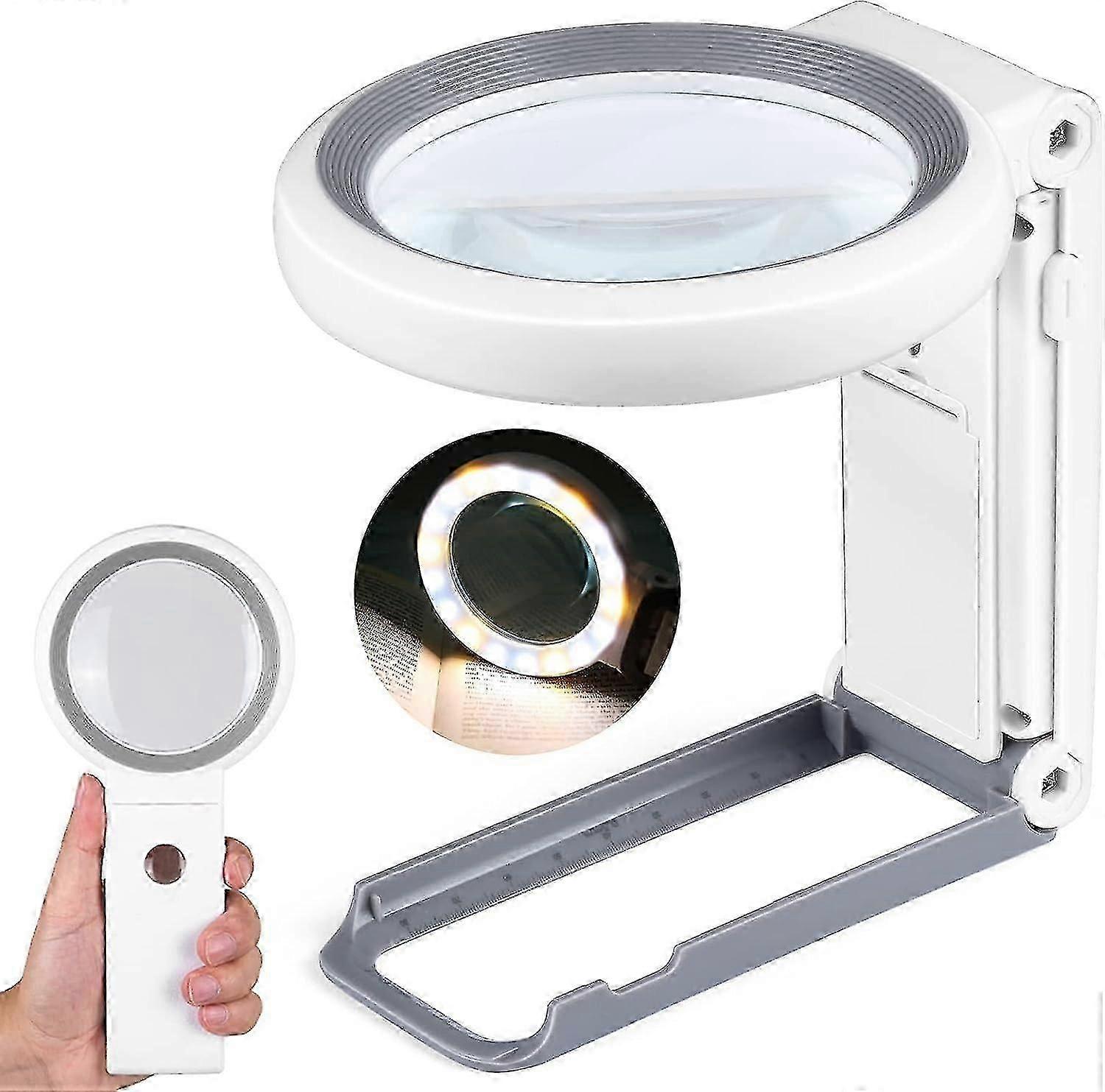 30x 10x Magnifying Glass With Light And Stand, Folding Handheld Magnifying Glass 18 Led Illuminated Lighted Magnifier For Macular Degeneration, Senior