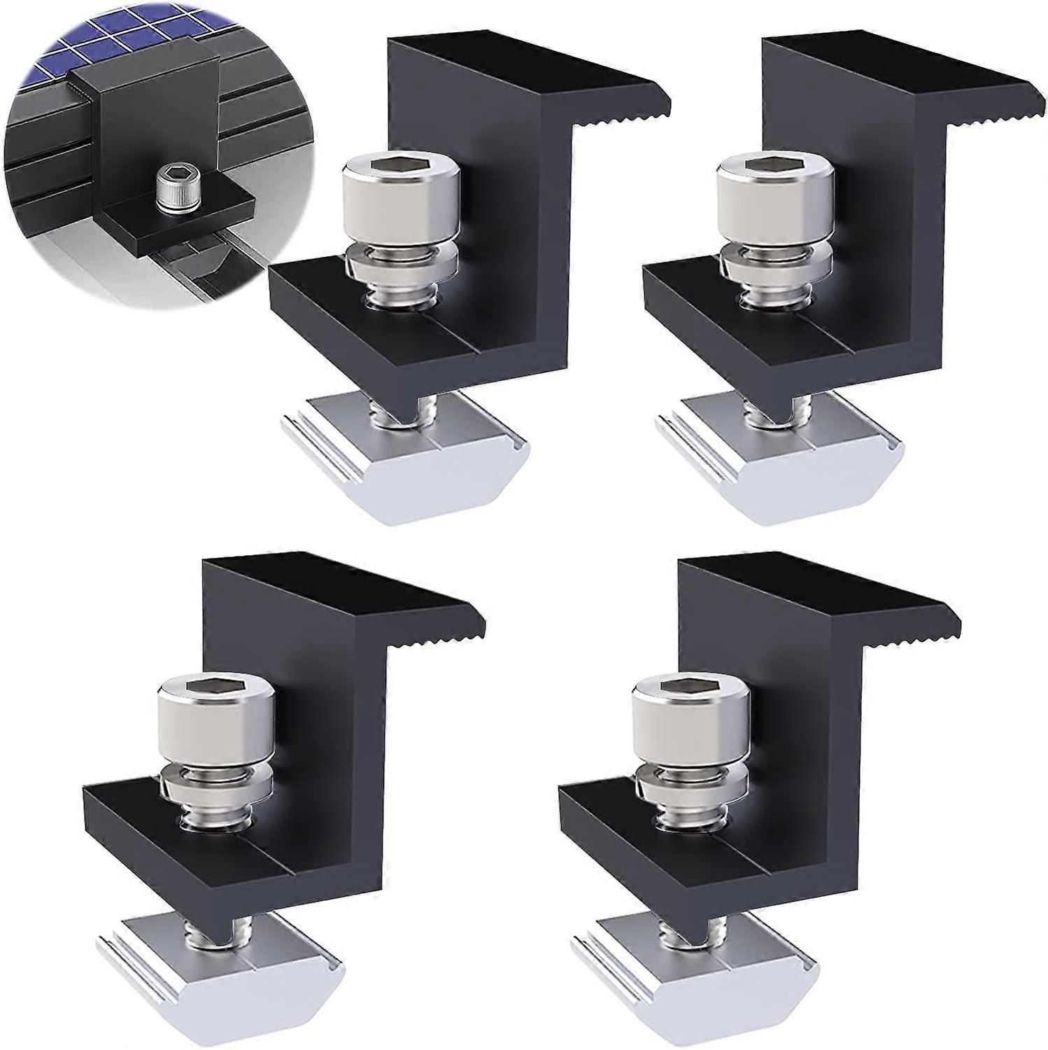 Pack of 4 End Terminals 40mm Black PV Solar Trapezoidal Mounting End Clamp