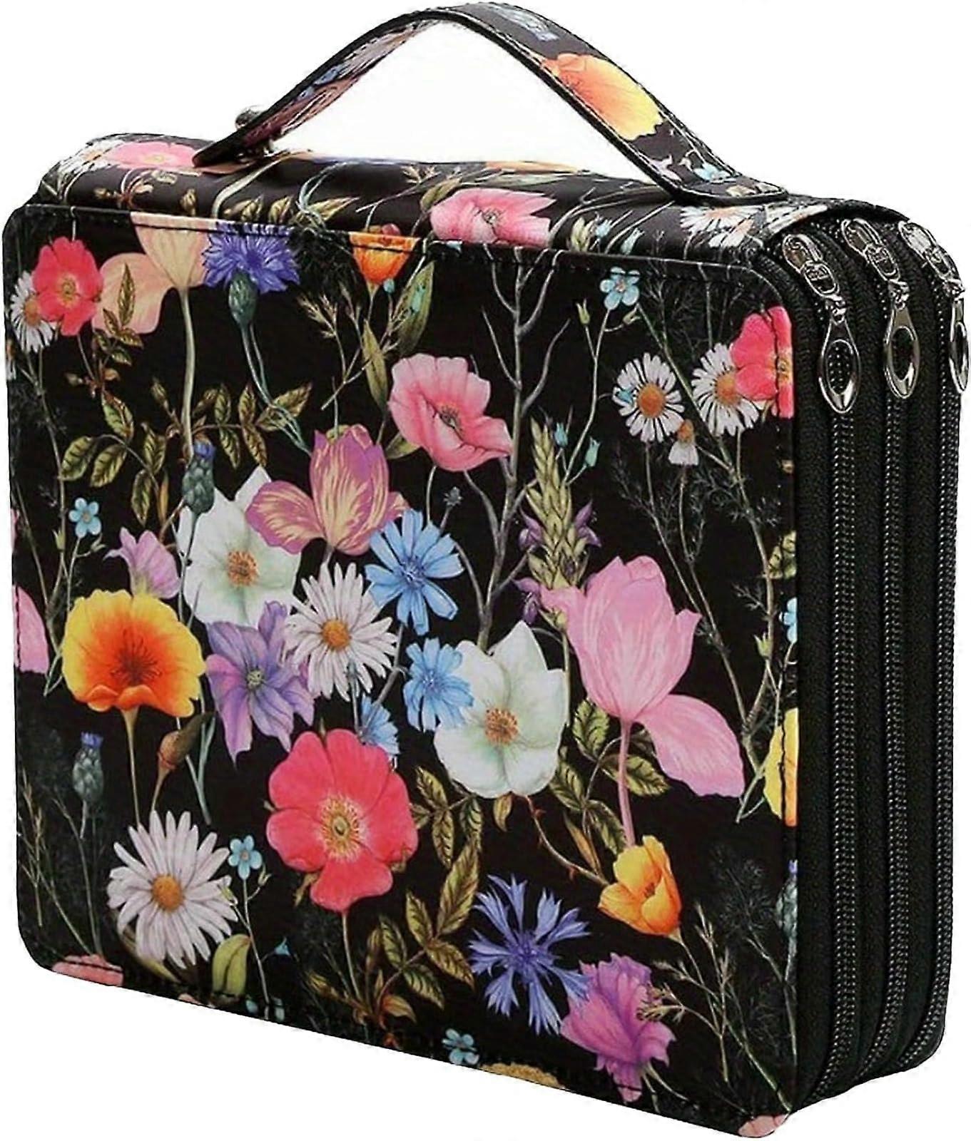 Colored Pencil Case with 124 Compartments, Storage Bag for Pencils and Markers, Black