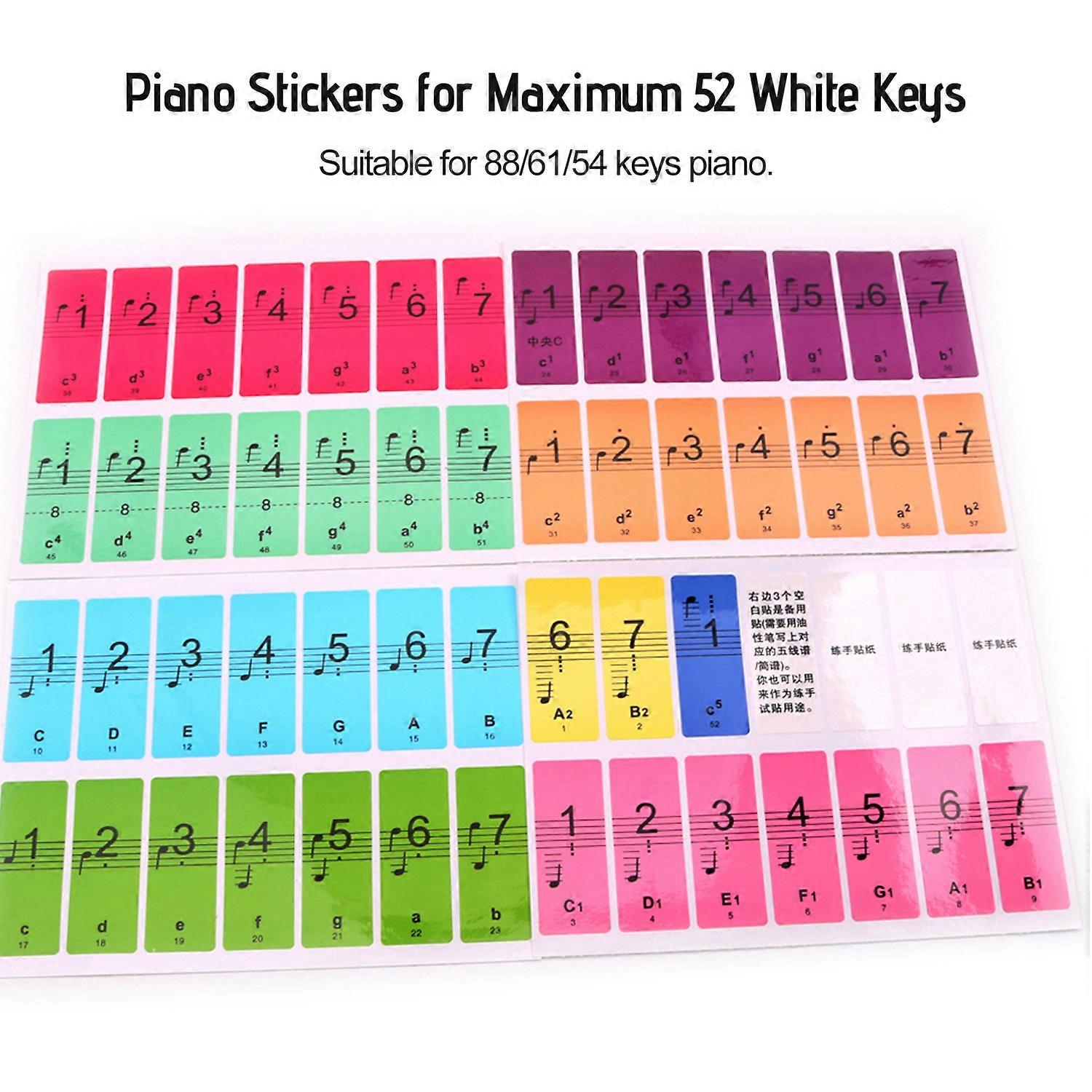 Piano Keyboard Keys Stickers for Beginners for 88/61/54 Keys Piano