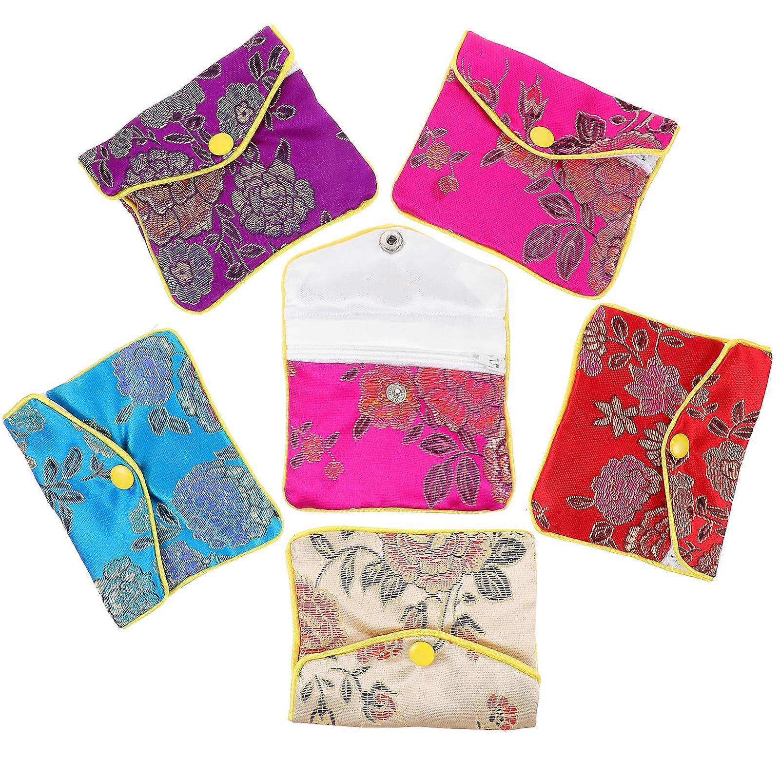 Brocade Embroidered Jewelry Pouches Small Button Closure Bags for Travel, Lightweight Soft Storage Organizers for Gifts & Daily Use (Random Color)