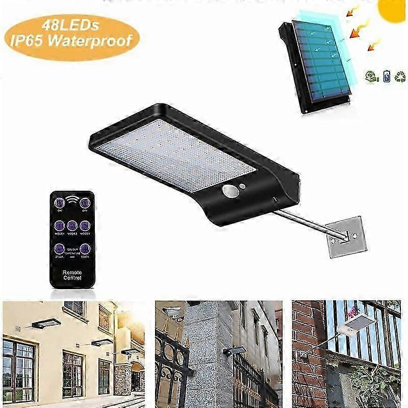 48 LED Motion Sensor Dimmable with Wireless Remote Waterproof Solar Light Black