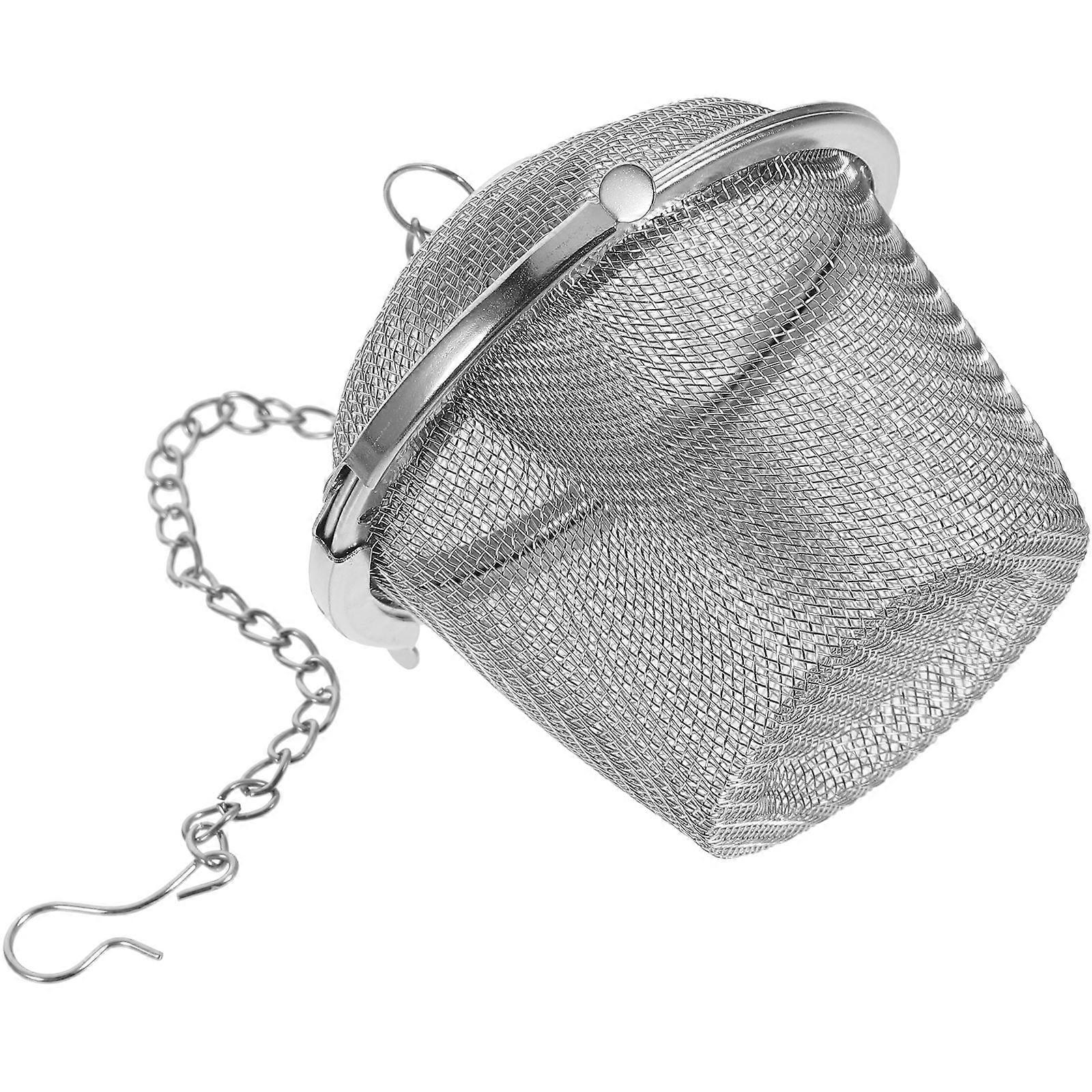 Stainless Steel Tea Strainer with Flat Bottom and Long Chain for Loose Leaf Tea and Spices Silver M