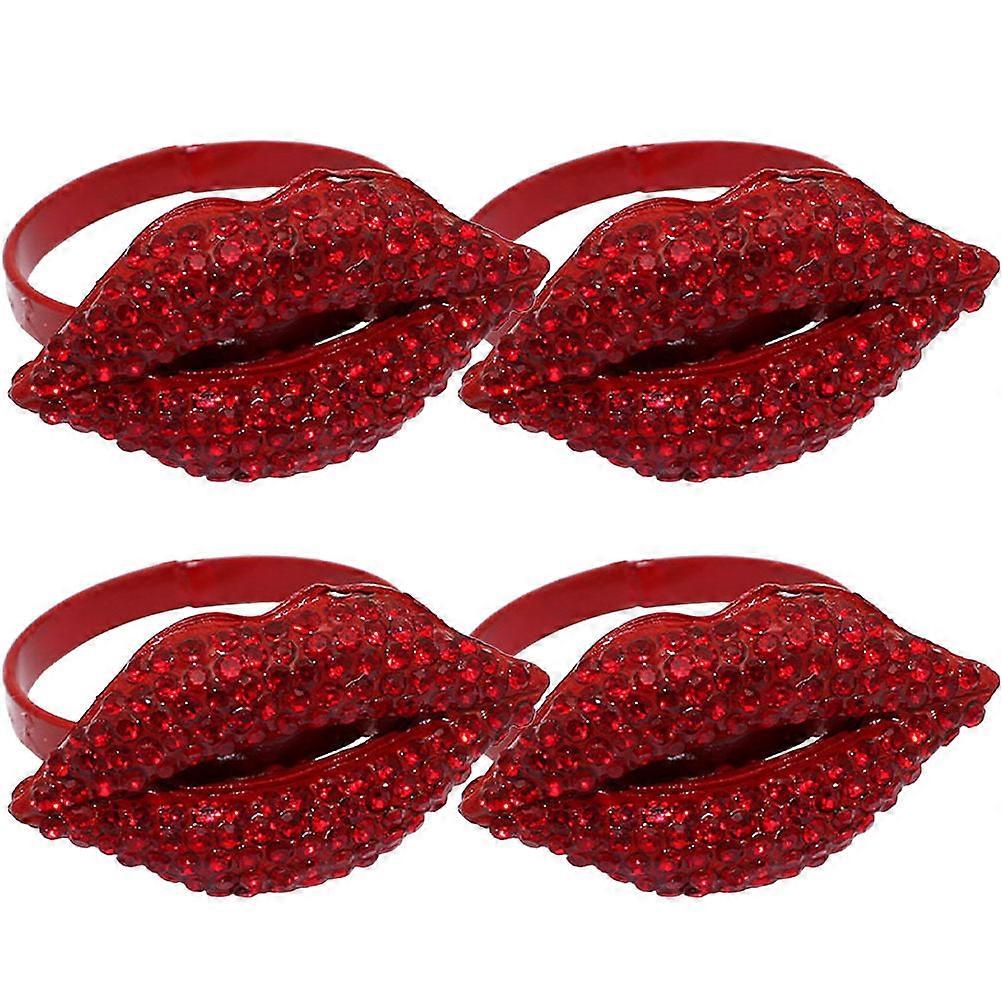 4pcs Red Lips Napkin Rings Decorative Buckles for Valentine Table Setting