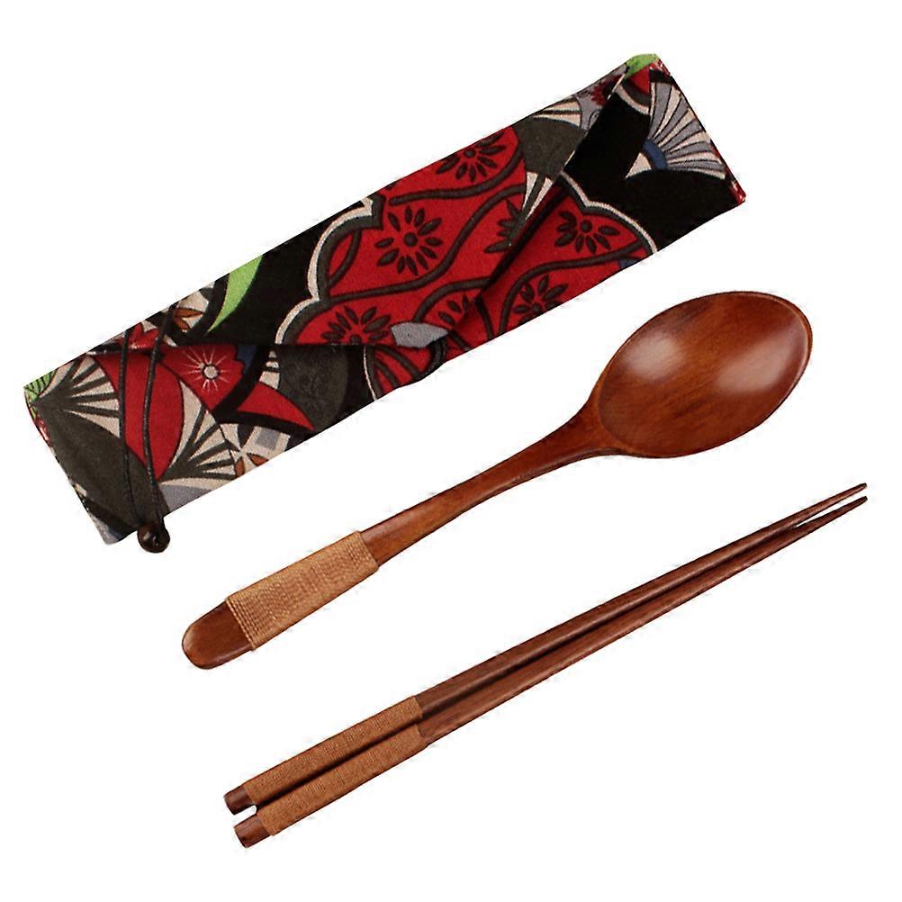 Portable Travel Utensils Set Wood Spoon Chopsticks Smooth Handle For Home Use Hotel Reusable 3 Pcs