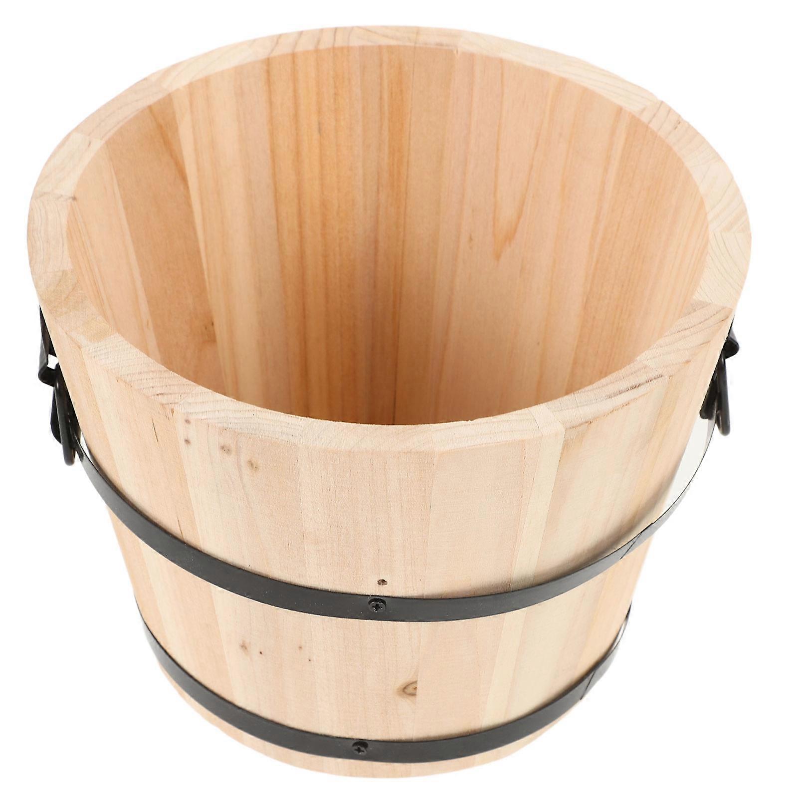 Wood Rice Bucket for Home Use Beige Color with Handle Sturdy Wood Material