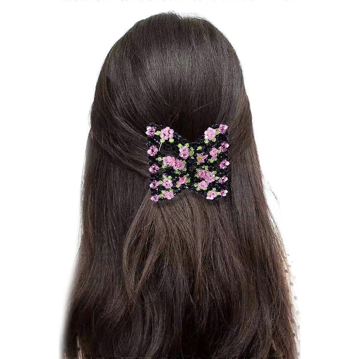 Beaded Hair Comb with Double Clips for Women Pink Cloth Comb for Styling and Holding All Hair