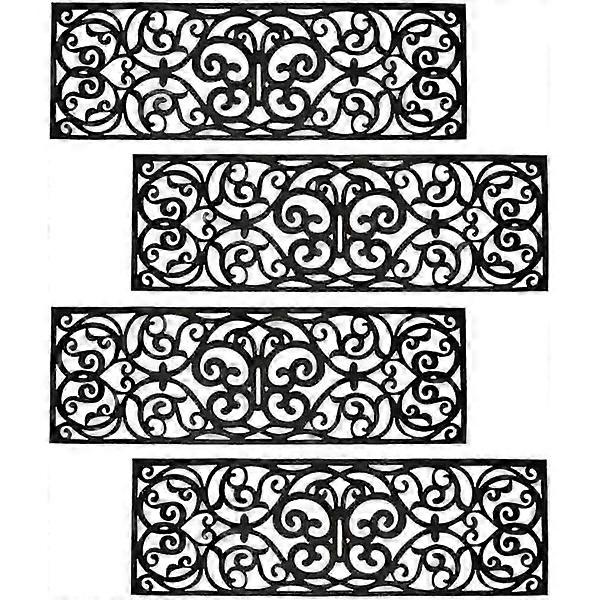 2025 New 4-pack Rubber Stair Mats, Non-Slip Stair Treads, Rubber Door Mat with Scroll Pattern for Outdoor Use, Indoor Use, Entryway, Stairs (29" x 9.5