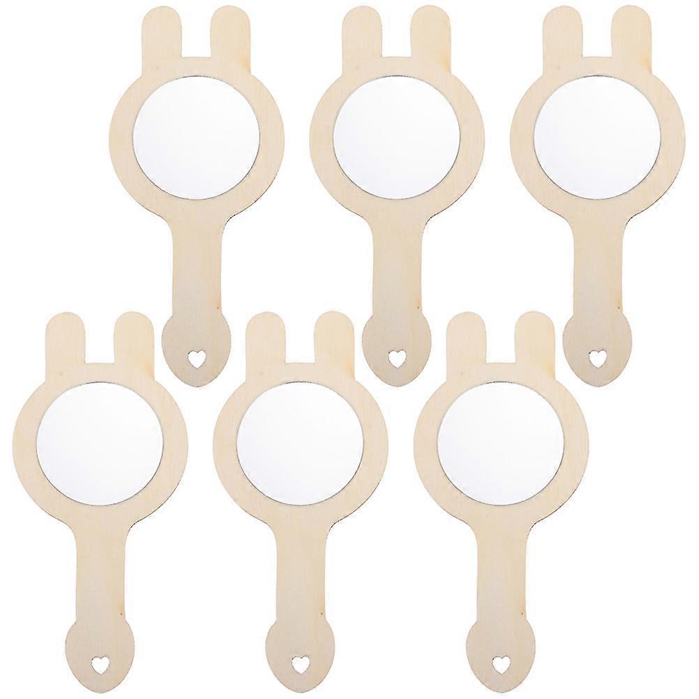 DIY Wood Mirrors for Home Use Khaki Handheld Kids Accessory with 6 Pieces