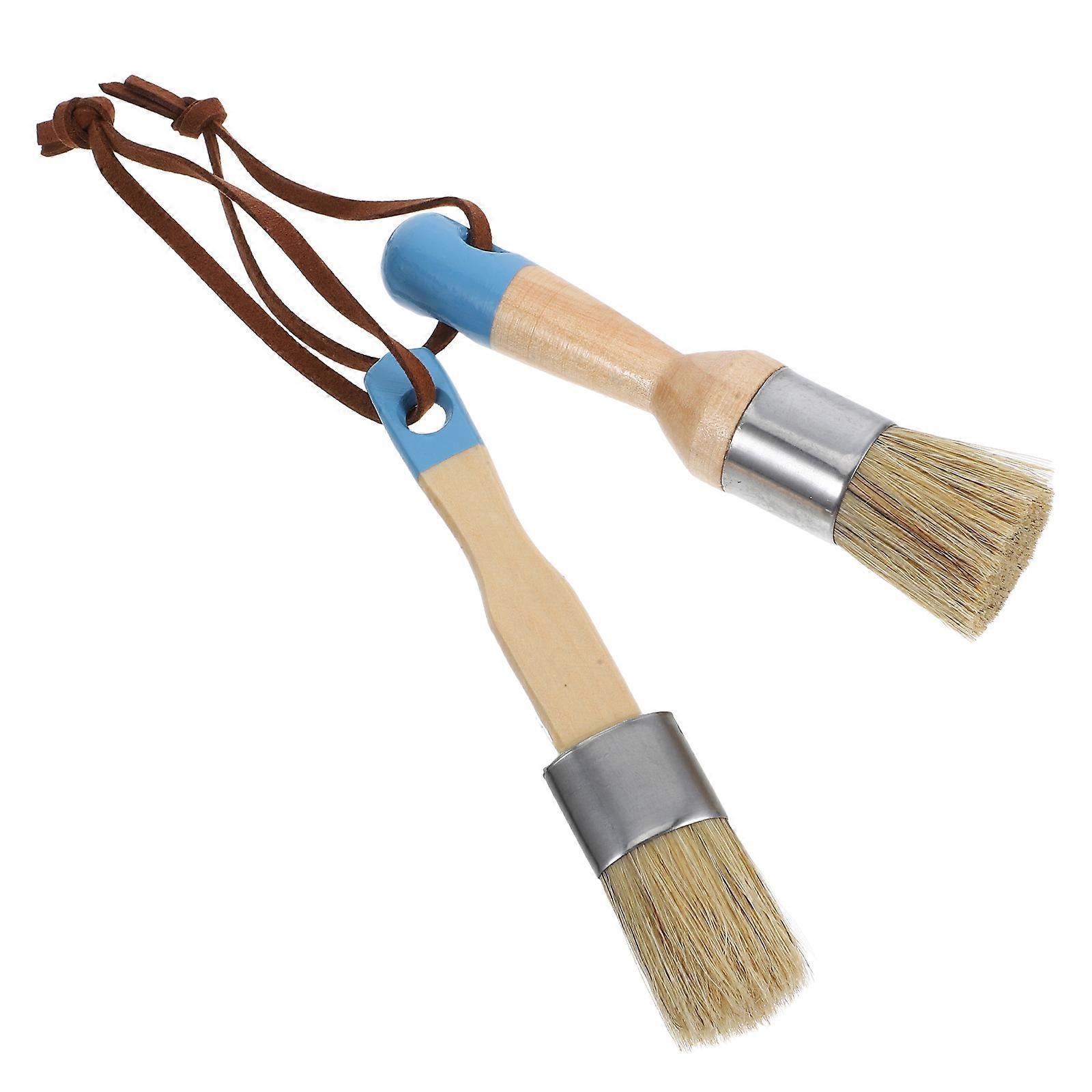 Blue Paint Brush with Wood Handle for Cleaning Fine Bristle and Wood Material 2 Pieces