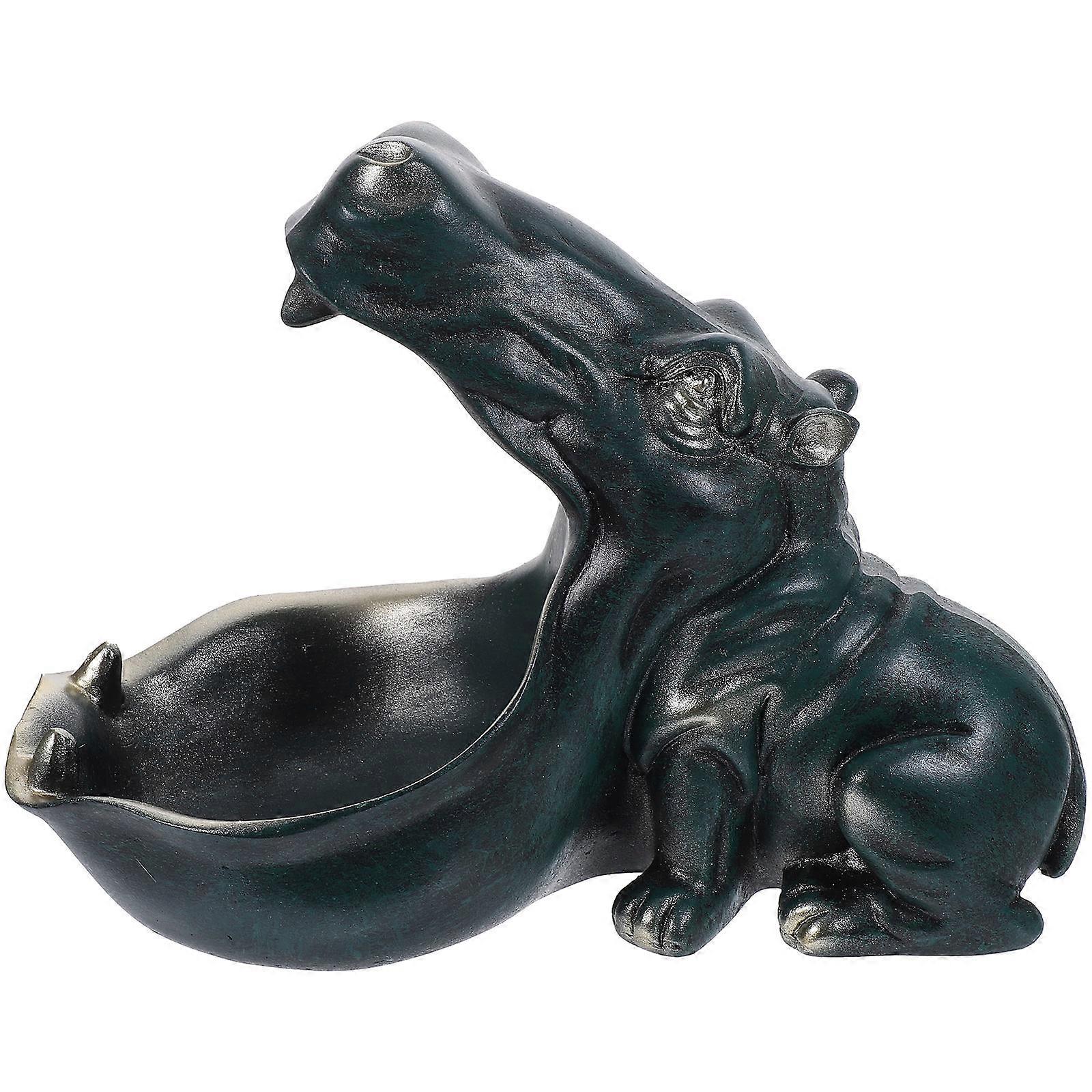Hippo Statue Decorative Storage Tray Key Bowl Functional Candy Container Cute Home Office Desktop Decor