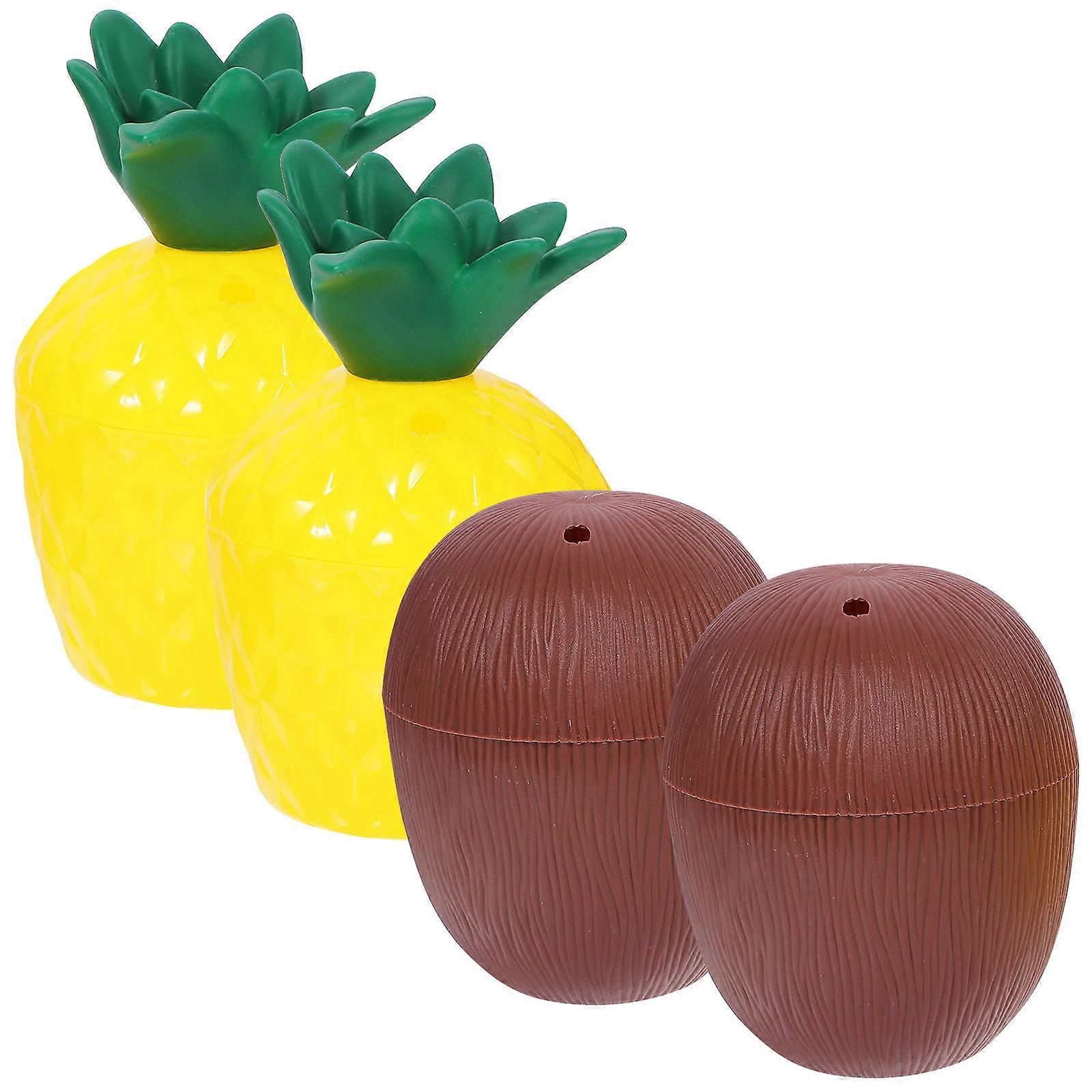 Pineapple Coconut Cups Beach Beverage Cup Summer Parties Camping Picnics Lead Free 13.20X10.50X10.50cm 4Pcs