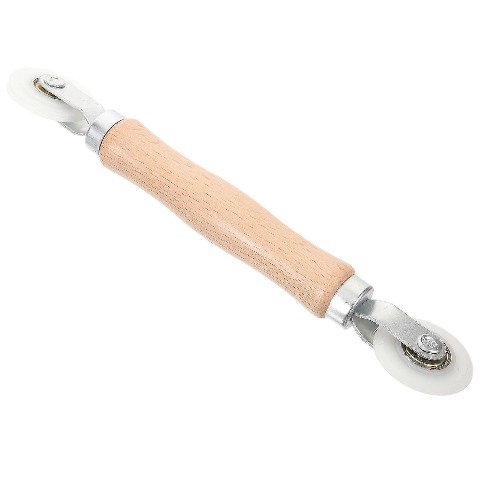 Window Screen Repair Tool with Wooden Handle – Double End Spline Roller for Mesh Frame Installation, Durable Bearing Wheels for Easy Screen and Door