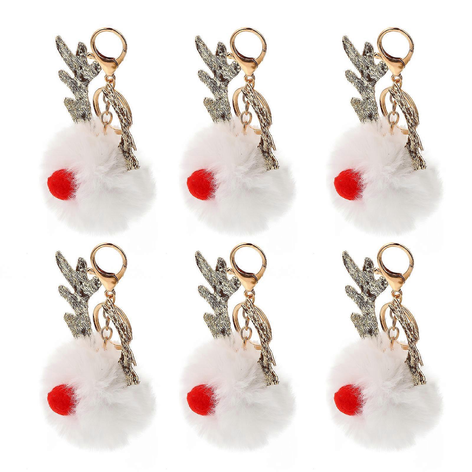White Plush Elk Key Pendant for Decor with Adorable Design and Material 6pcs