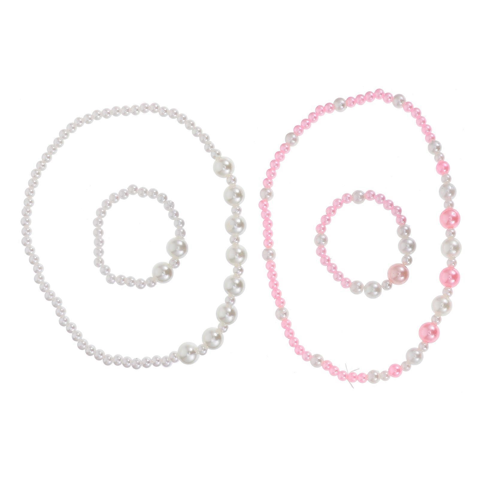 Imitation Pearl Necklace and Bracelet Set for Decor Assorted Color Smooth Surface 1 Set