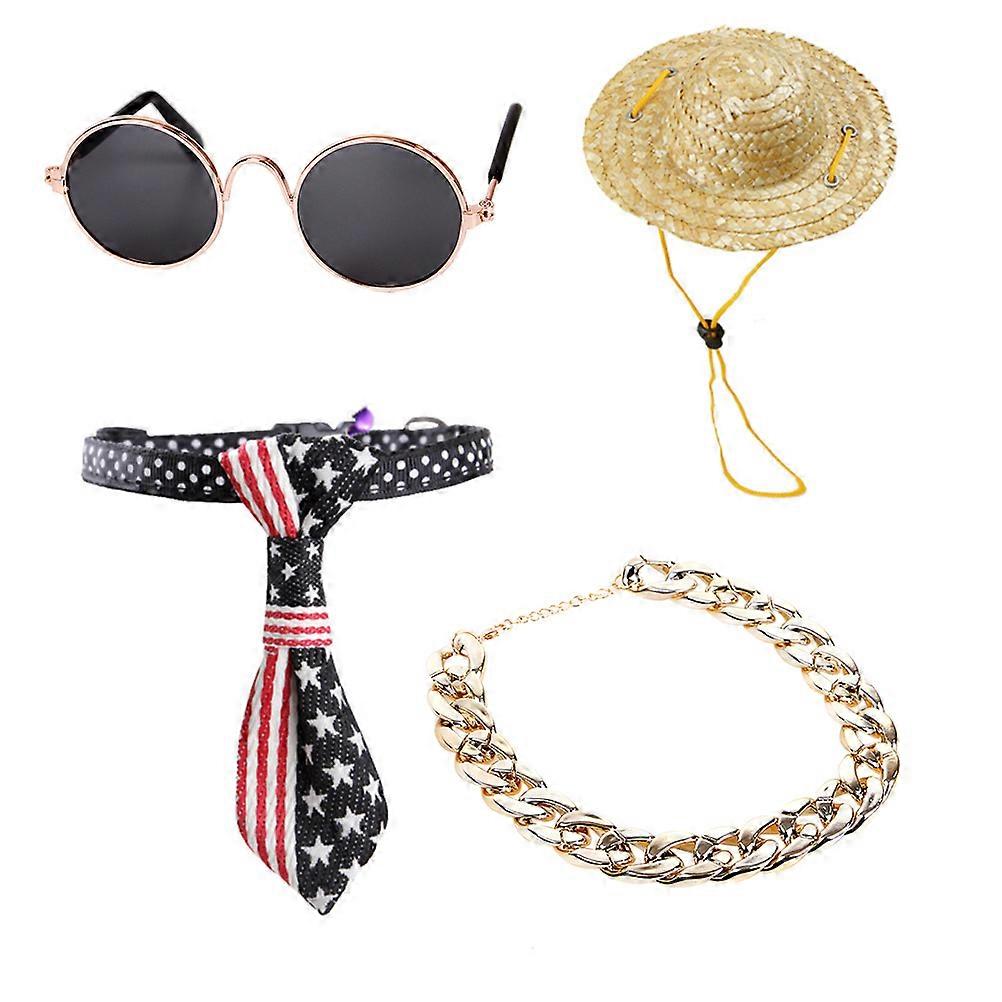 Fashion Pet Necklace with Metal Chain and Pendant Assorted Color for Photo Taking and Parties 4 Pieces Set