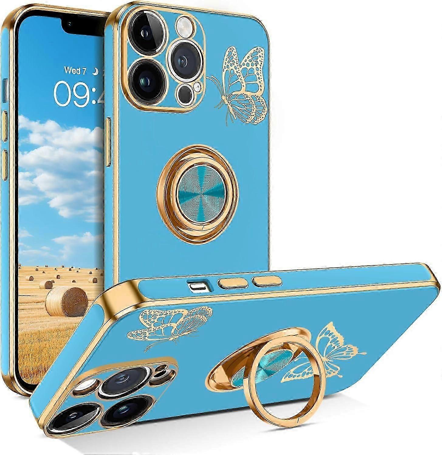 TIANYING for iPhone 13 Pro Max Case, Phone Case iPhone 13 Pro Max, Cute Butterfly Plating 360 Ring Holder Kickstand Magnetic Car Mount Supported Soft