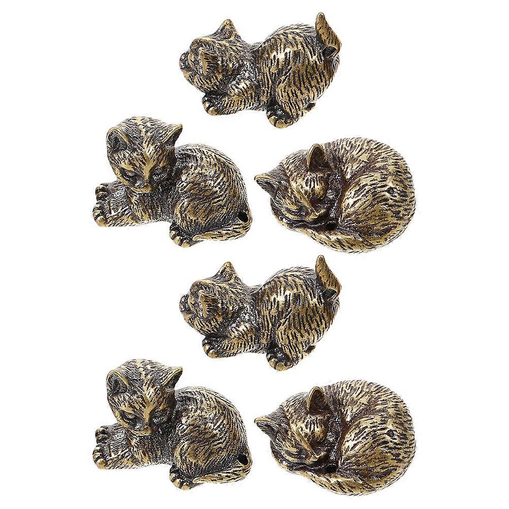 Miniature Brass Cat Figurines For Desk Decoration With Vintage Design For Cat Lovers Features 6Pcs Of Decor