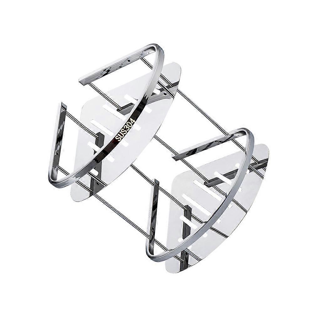 Stainless Steel Double Layer Corner Basket Storage Rack Bathroom Organizer with Hollow Out Drainage for Towels and Toiletries Space Saving Design