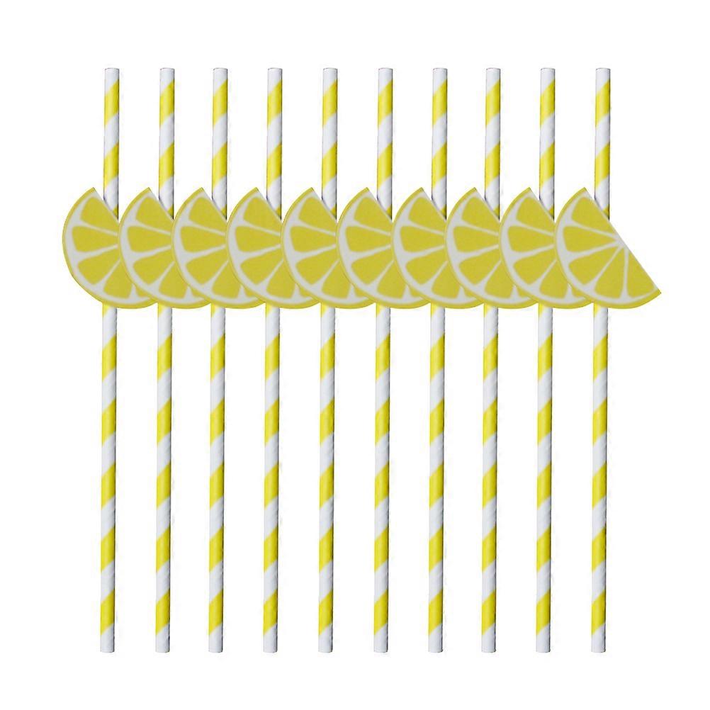 Hawaiian Party Paper Straws for Drinking Decoration with Cartoon Pattern Yellow 20pcs