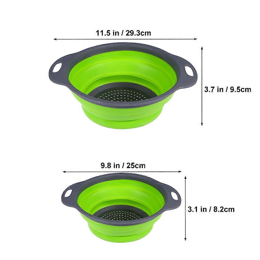 Multi-Functional Kitchen Tool 2 Pcs Silicone Folding Fruit Vegetable Washing Basket With Water Filtering And Storing Function Green