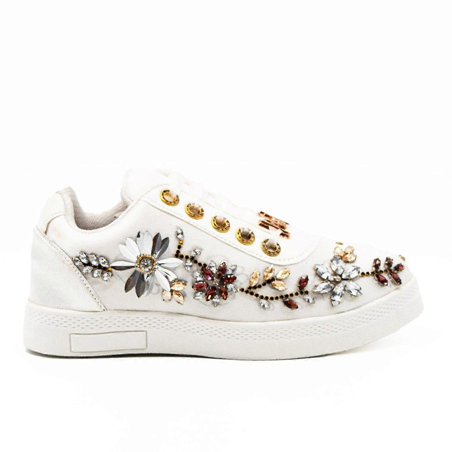 Lucia luxury white satin handmade embellished tennis shoe