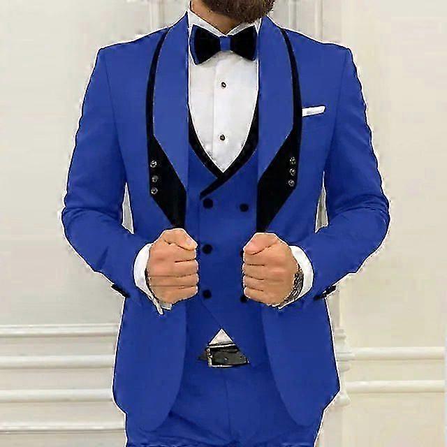 Yeni erkek takım elbise seti, slim fit iş beyefendi takım elbise, üç parçalı set, ziyafet gelinlik, yaz