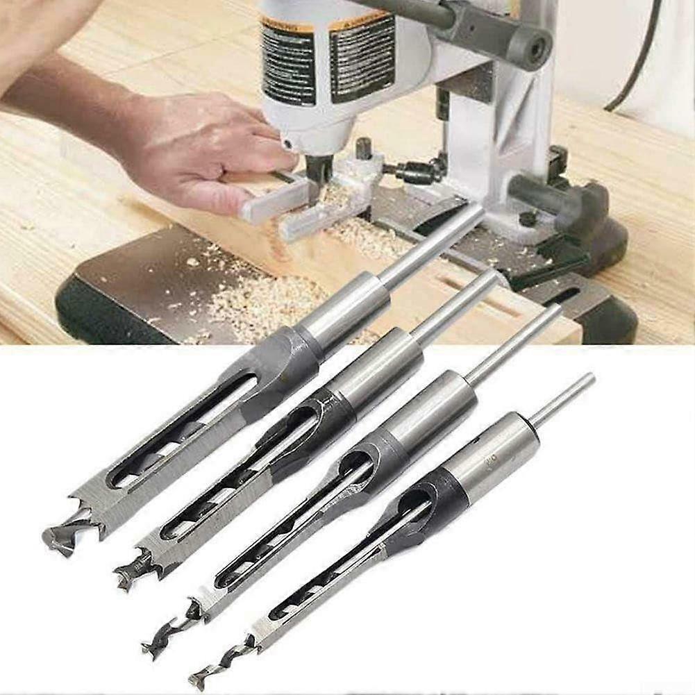 Square Hole Auger Tool Kit 4Pcs Mortising Drills for Woodworking Installation and Decorative Projects