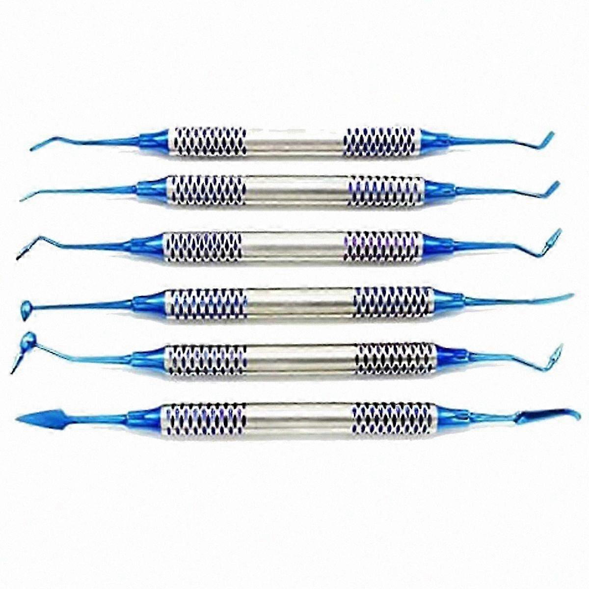 6Pcs Dental Instrument Composite Resin Filling Spatula Titanium Plated Filler Dental Tool Set(Blue)