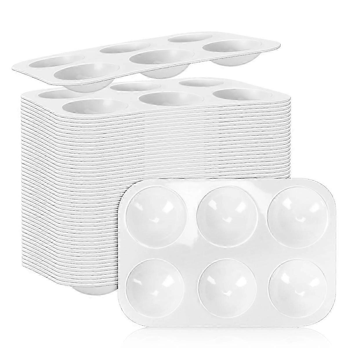 White Plastic Watercolor Palette Set of 50, 6 Well Rectangular Paint Palettes Tray for Art Supplies