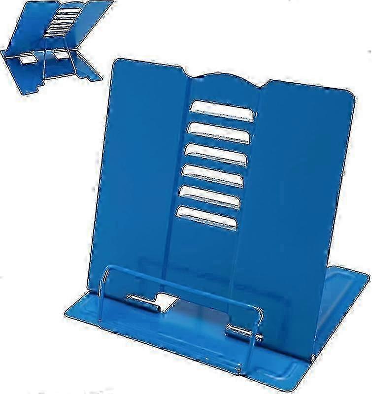 Blå metall bokstativholder for lesing - justerbar og solid skrivebordsbokstøtte