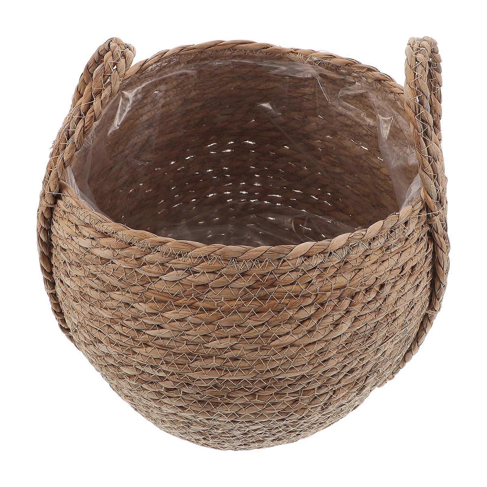 Beige Handwoven Rattan Flower Basket with Handle for Home