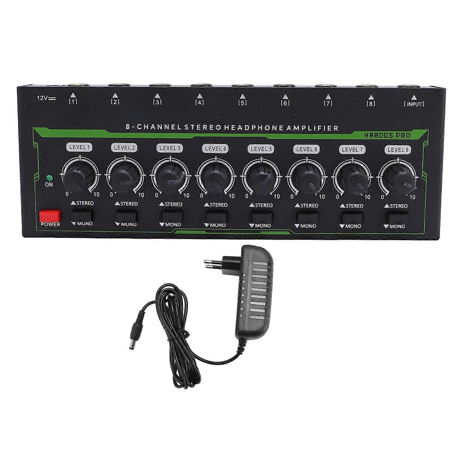 8 Channel Stereo Amplifier 6.35MM Interface Independent Volume Control Headphone Amp with RGB Light