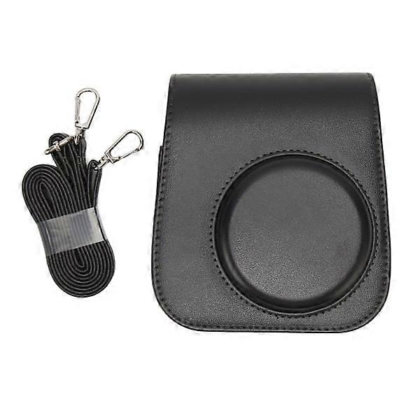 Protective Camera Bag PU Leather Solid Color Camera Case with Adjustable Strap for Camping Travel Black