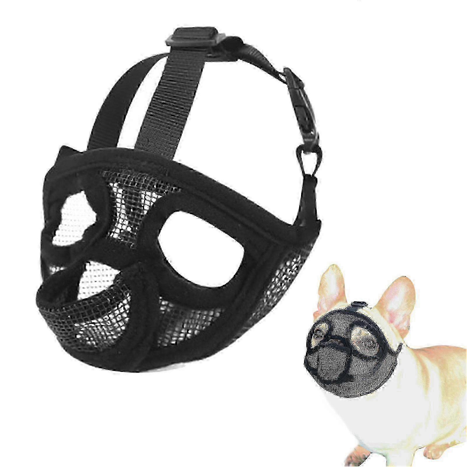 Breathable mesh muzzle for bulldog - Adjustable short snout design-Small-Black