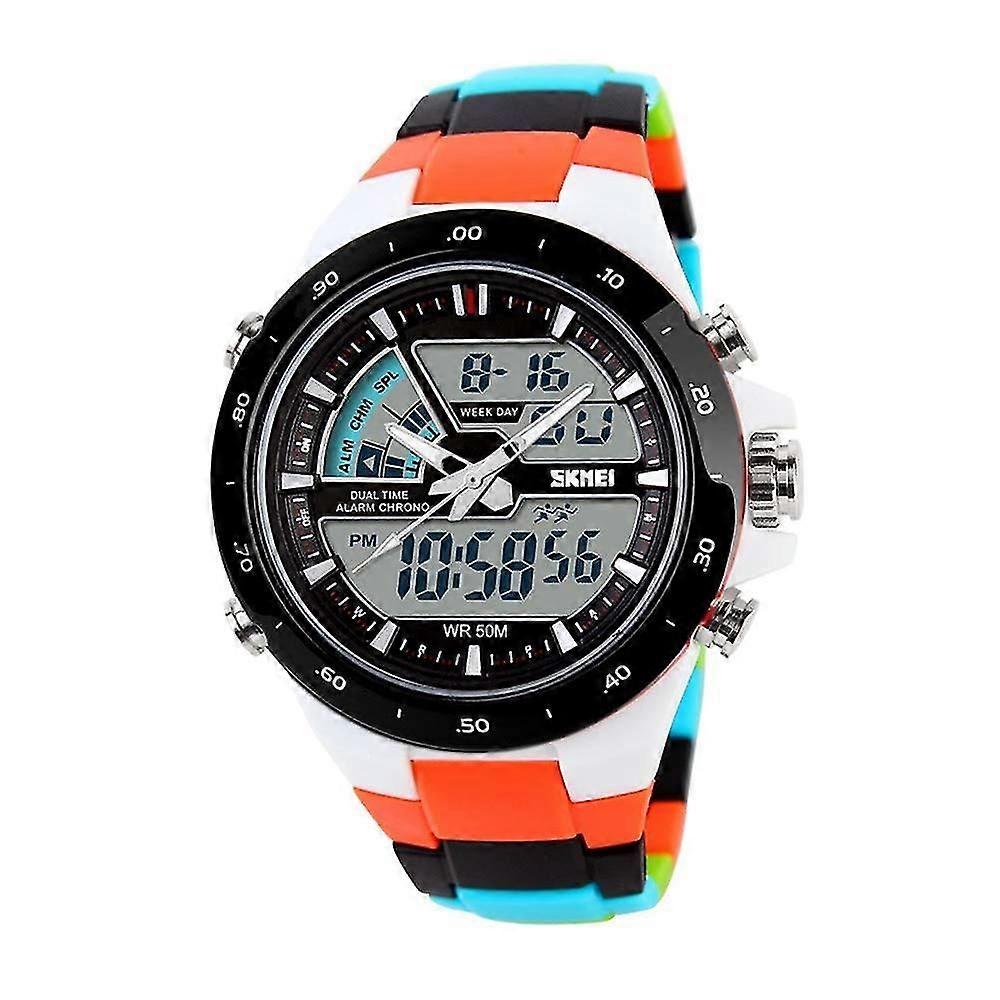 unbrand Montre de sport pour hommes LED numérique 50M étanche analogique quartz extérieur tary doubl