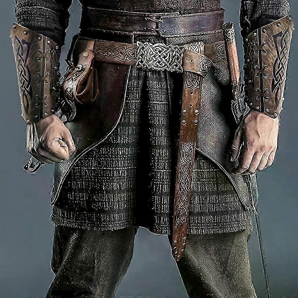 4PCS Belt Bag And Arm Bracers Set Men s Viking Embossed Buckle Belt Faux Leather Drawstring Pouch LARP Cosplay Halloween Props