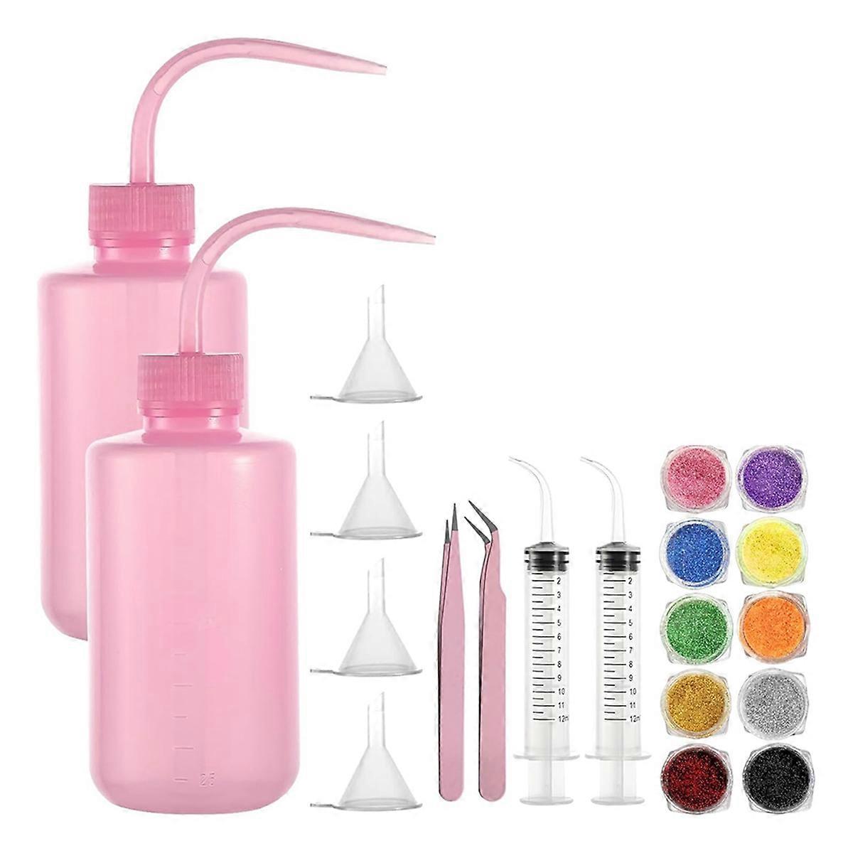 20Pcs Snow Globe Tumbler Supplies,DIY Snowglobe Tumbler Kit with Bottles of Glitter,Plastic Squeeze Bottle Pink