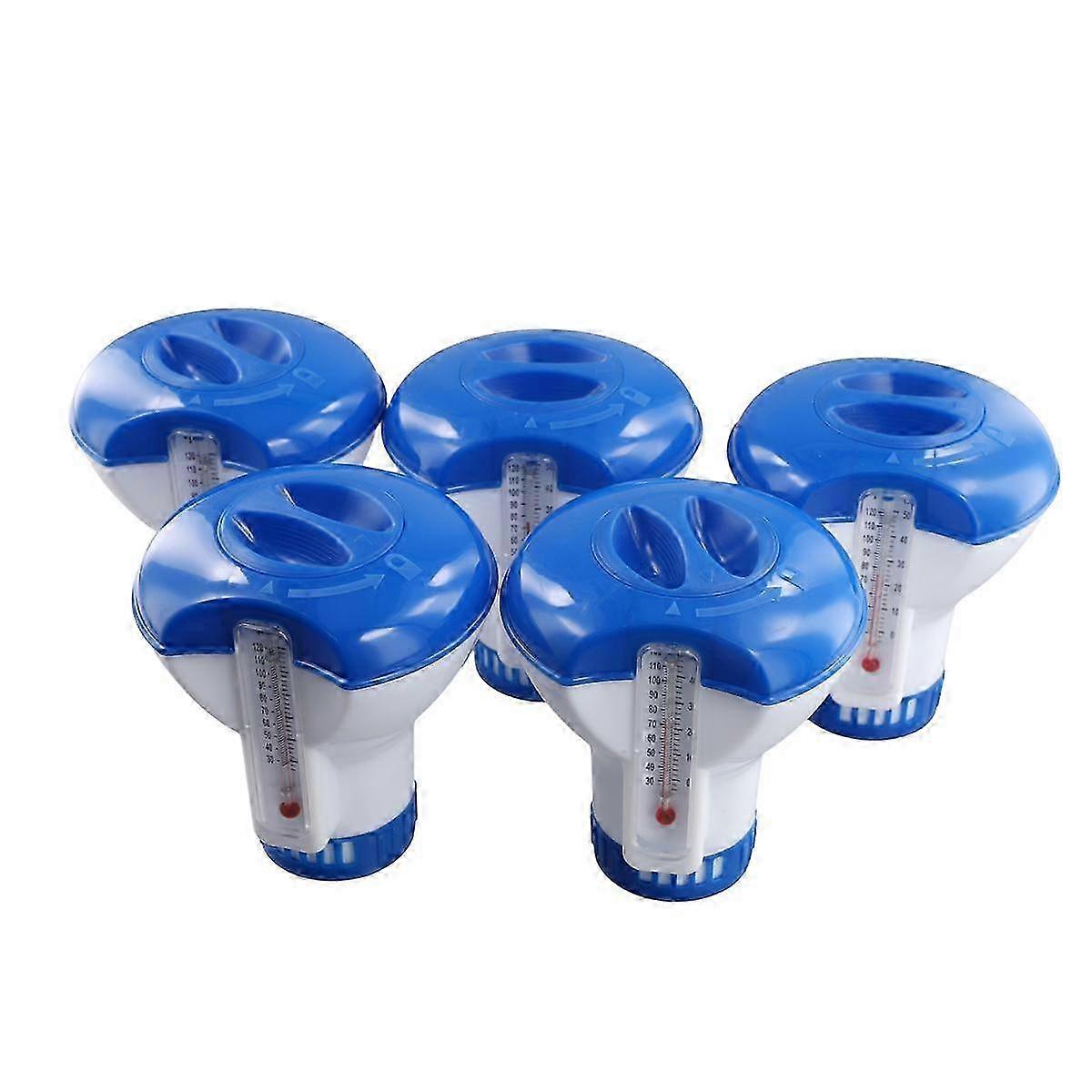 Improved Title: 5-Pack Swimming Pool Floating Chlorine Tablet Dispenser with Thermometer - Automatic Pills Box for Spas and Pools