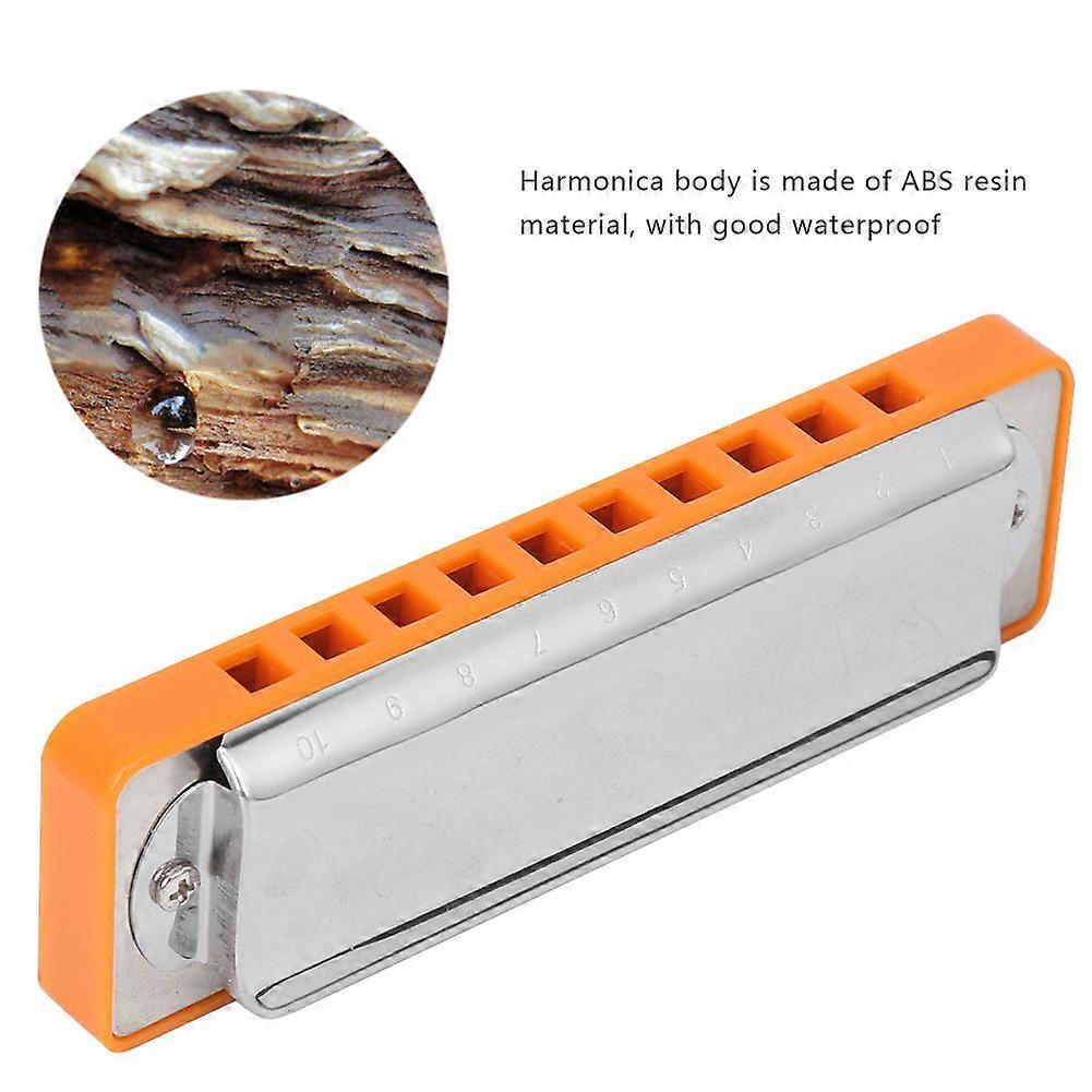 Blues Harmonica AM-20D 10-Hole G Key Orange Electroplated Base