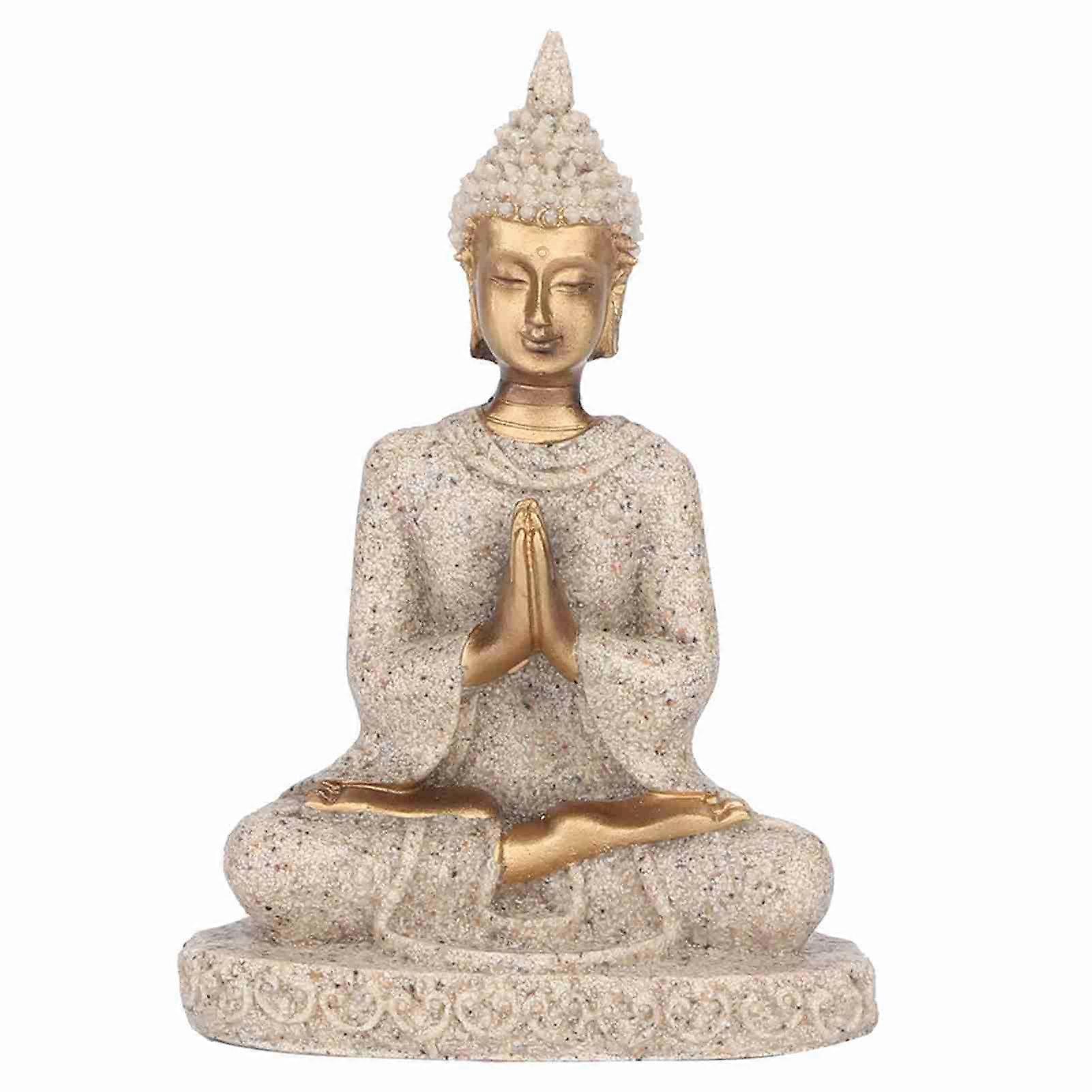 Meditating Seated Buddha Statue Carving Figurine Craft for Home Decoration Ornament (A Gold)
